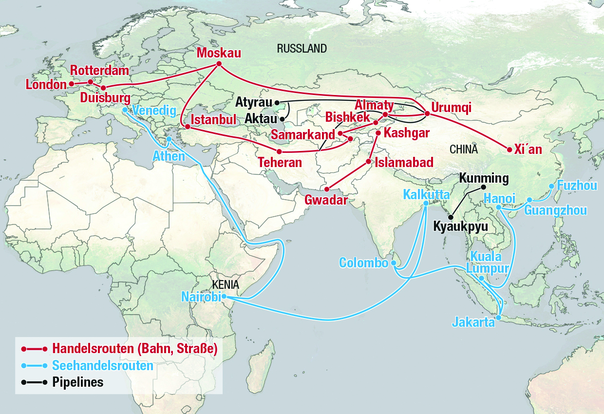 Der Seidenstraßengürtel zwischen Asien, Afrika und Europa. 