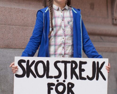 Greta Thunberg beim Schulstreik vor dem schwed. Parlament, 2018