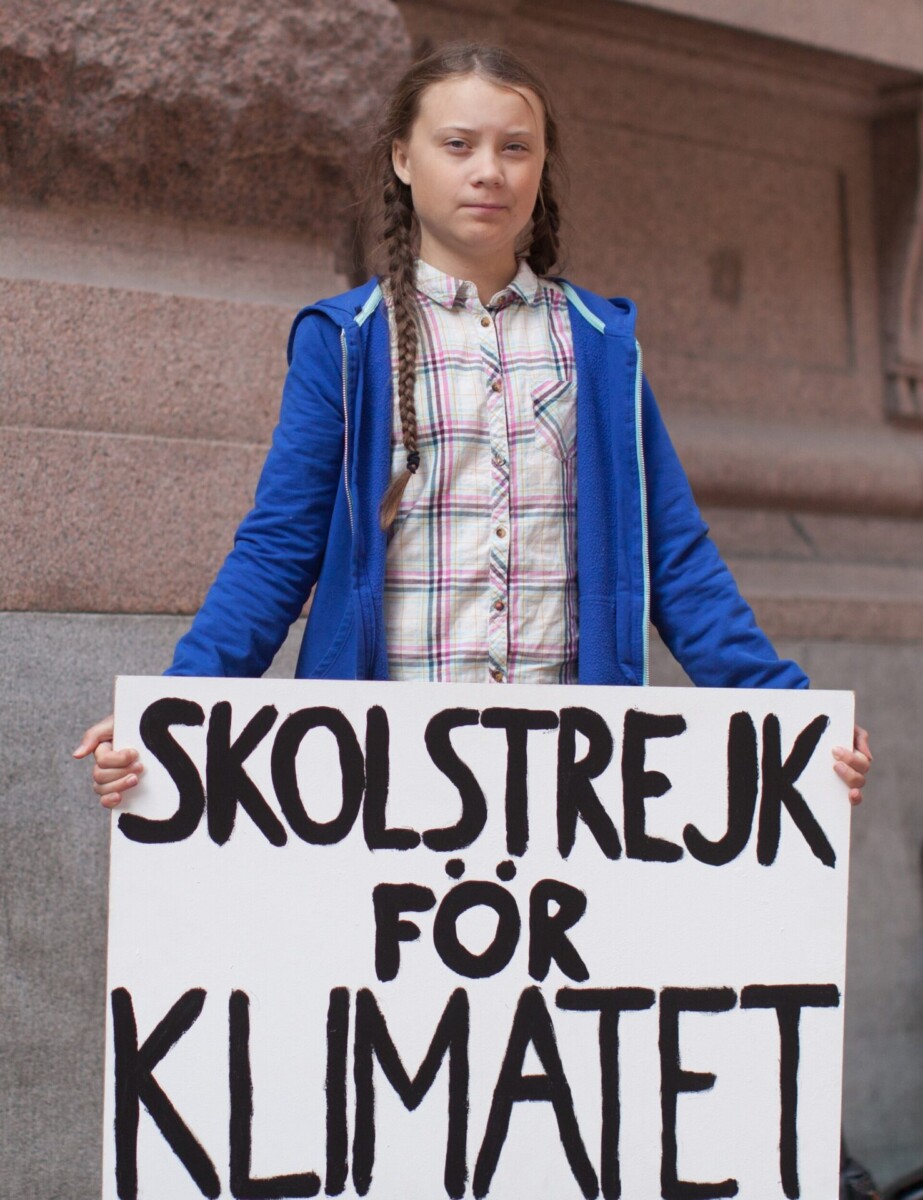 Greta Thunberg beim Schulstreik vor dem schwed. Parlament, 2018