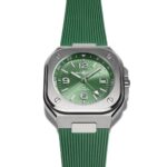 Salbeigrünes Zifferblatt der BR-05 GMT Green Steel im Detail
