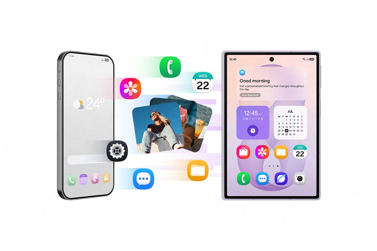 Samsung Galaxy Z Fold8 zugeklappt und aufgeklappt mit One-UI-Oberfläche und Galaxy AI Widgets