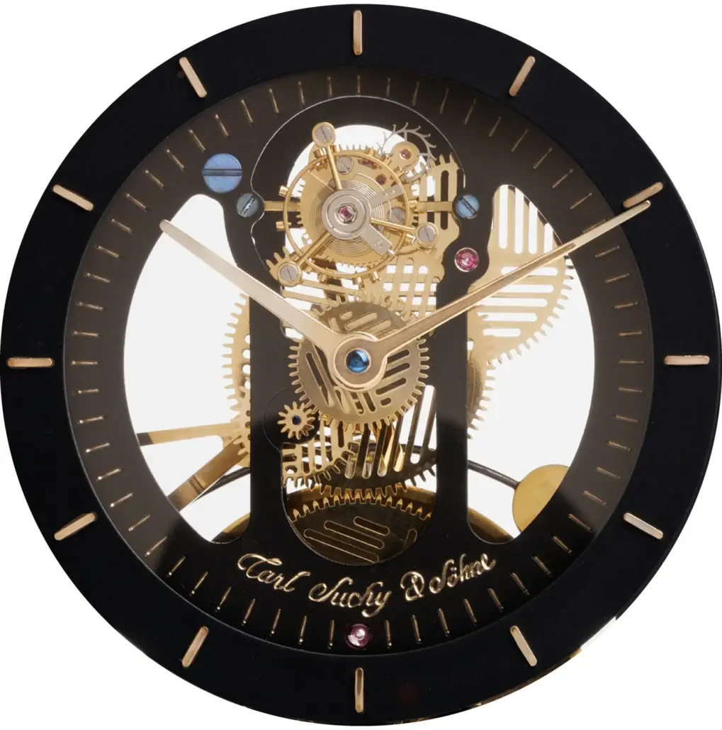 Handgefertigtes schwarzes Zifferblatt der Table Waltz Tourbillon von Carl Suchy & Söhne