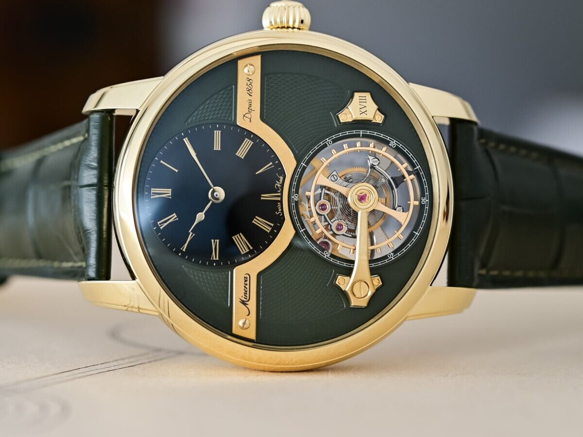 Minerva Exo Tourbillon Limited Edition 18 in Gelbgold mit Onyx-Zeitanzeige und Tourbillon