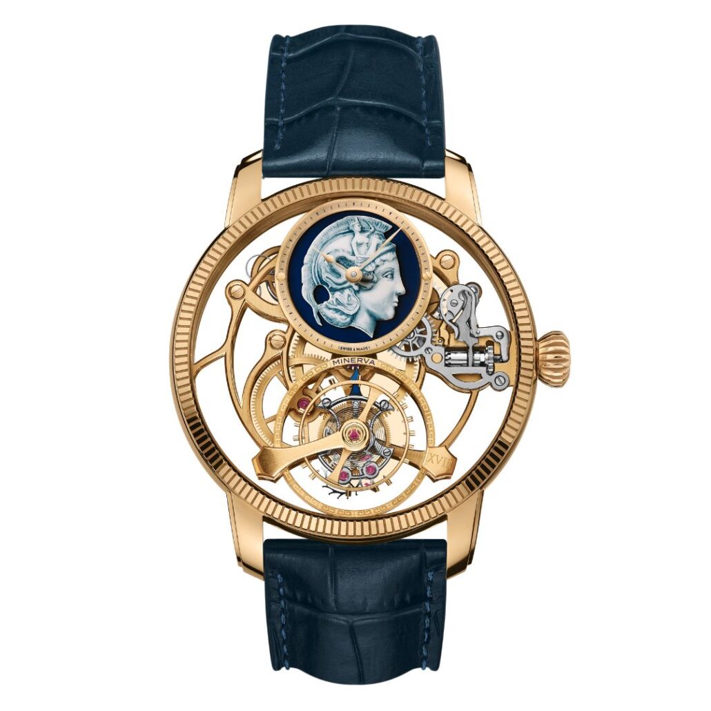 Minerva Exo Tourbillon Skeleton Limited Edition 18 in Roségold mit Kamee aus blauem und weißem Achat