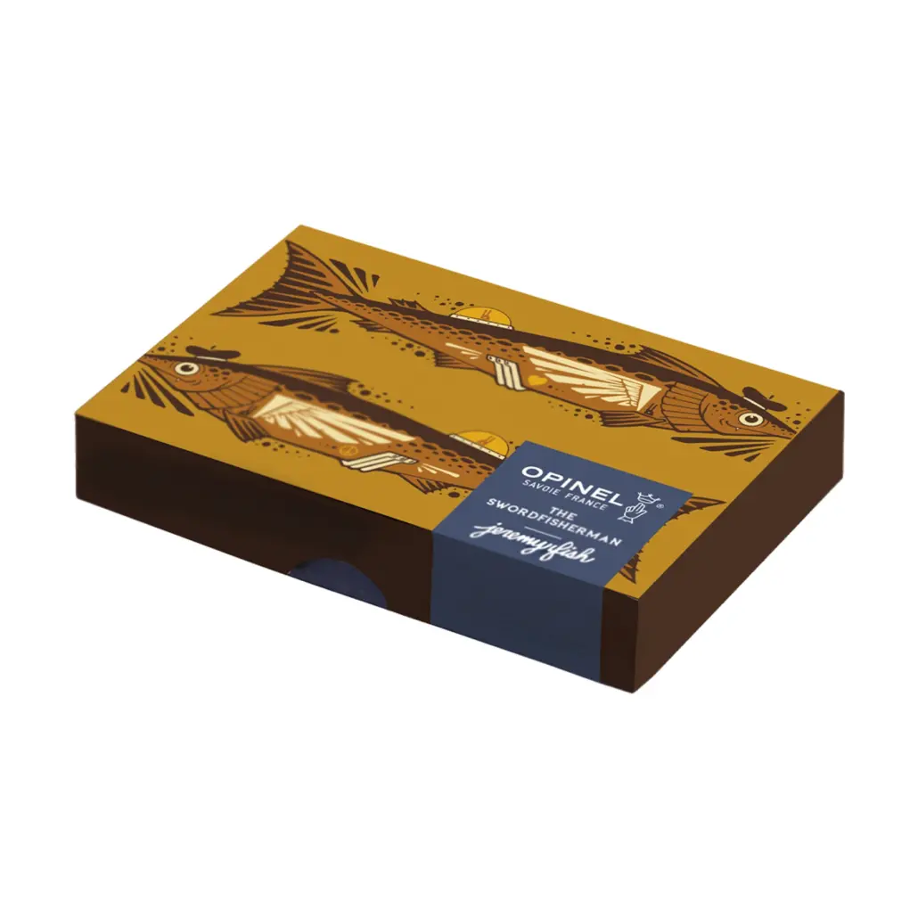 Sonderverpackung des Opinel N°08 The Swordfisherman mit Fischmotiv